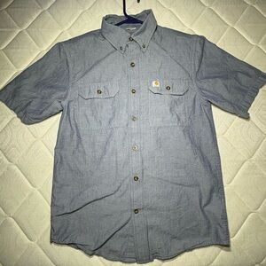 Carhartt Men’s Blue Short Sleeve Button Up Double Pocket Shirt Size S cotton